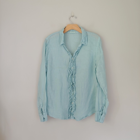 CP Shades Linen Ruffle Shirt Long Sleeve Size Medium - Picture 5 of 15